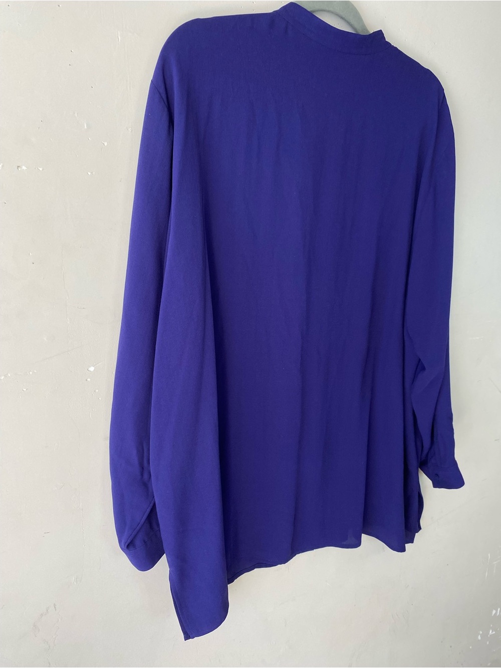 Eileen Fisher 100% Silk Band Collar Button Down Shirt Deep Purple 1X Minimalist - Picture 11 of 11